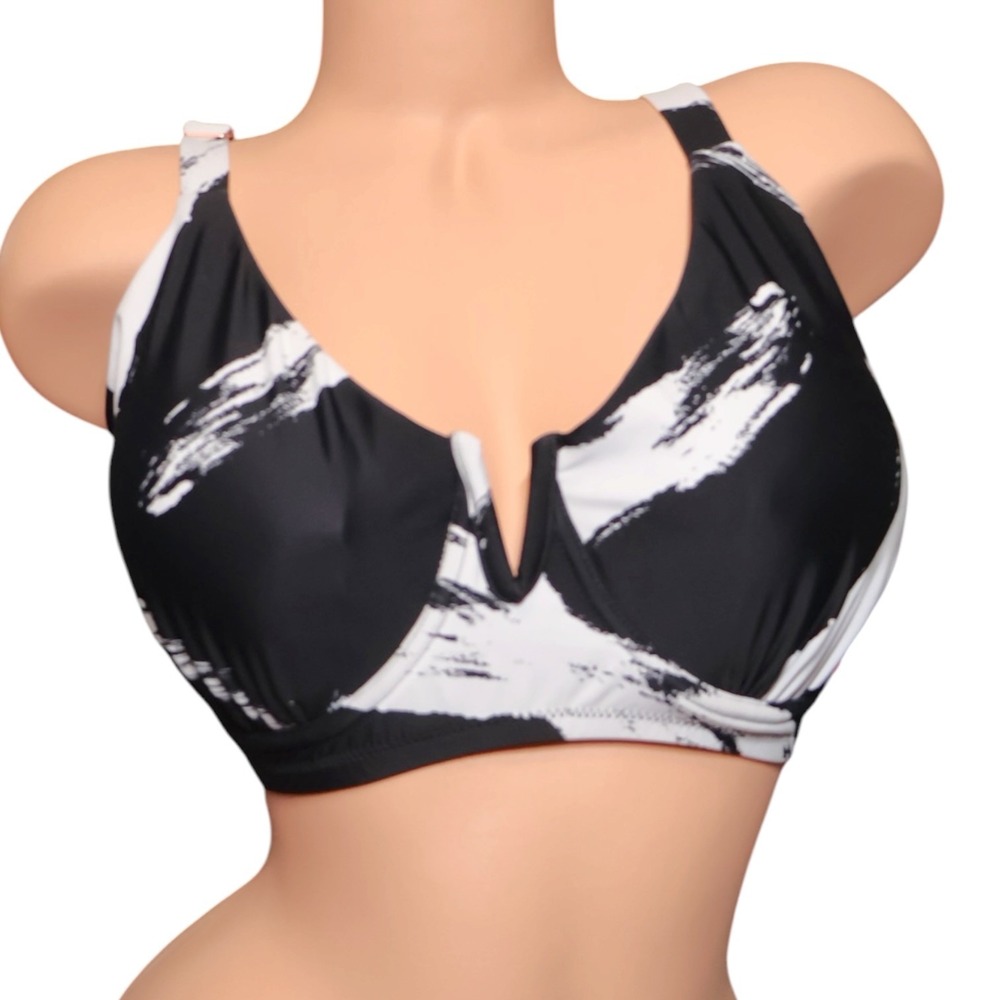 Raisins Curve Byron Bra NWT Black White Brushstroke V-Wire Bikini Top 22W Plus